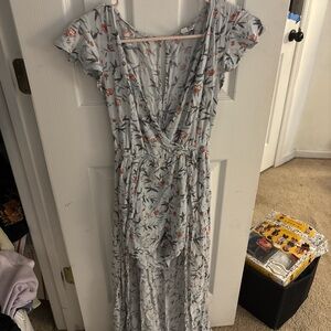 American Eagle Outfitters Light Blue Floral Maxi Dress with Pink Accents